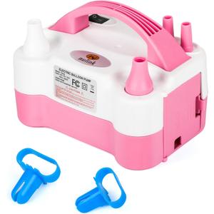 Electric Balloon Pump, Portable Electric Balloon Blower Machine Balloon Air Pump Dual Nozzle 110V 600W Balloon Inflator for Party Decorations (Pink)