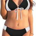 Women Bikini Set Bathing Suit Trendy Two Piece Push Up Color Block Swimsuit Sexy Adjustable Chest Tie Swimwear (Medium, Black)