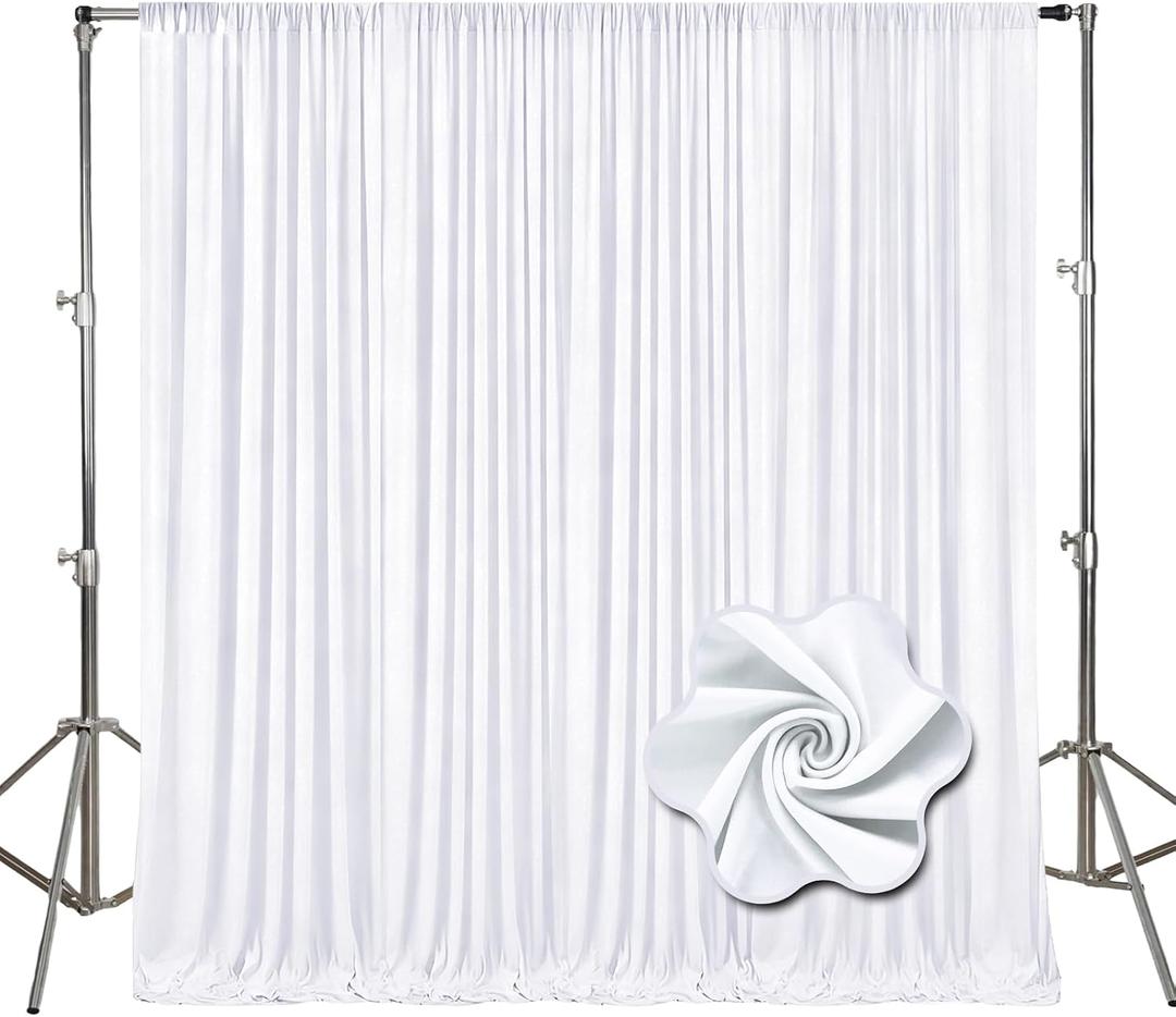 10Ft x 7Ft White Backdrop Curtains for Parties, Polyester Fabric Backdrop Drapes with Rod Pockets for Weddings, Birthday, Halloween, Photography, Christmas Party Background Curtain, 2 Panels