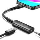JSAUX USB C to 3.5mm Headphone and Charger Adapter,2-in-1 AUX Mic Jack with PD 60W Fast Charging Earphones, Compatible with iPhone 15 Pro Max/15 Pro/15, Galaxy S24/S23/S22/S21,iPad Pro -Black