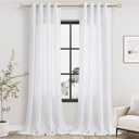 White Linen Curtains 102 Inch Length 2 Panels for Living Room Bedroom, Light Filtering Sheer Curtains 102 Inches, Elegant Modern Grommet Semi Sheer Soft Privacy Drapes