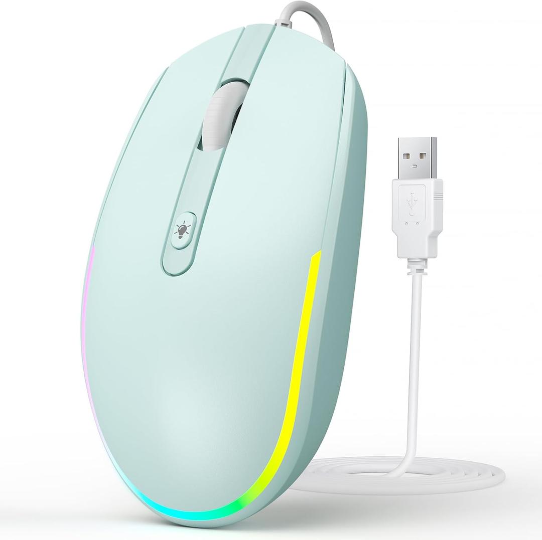 seenda Wired Mouse - USB Computer Mice Wired with RGB Backlit Optical LED Mouse with Attached USB Cord for Laptops Notebooks Chromebook - Mint Green