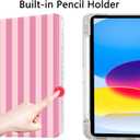 Case for iPad 11th (A16) 11-inch 2025 / 10th Generation 10.9-inch 2022, Striped Cute Style Case Shockproof Auto Sleep/Wake 360 Degree Rotation Stand Cover Clear Back- Pink