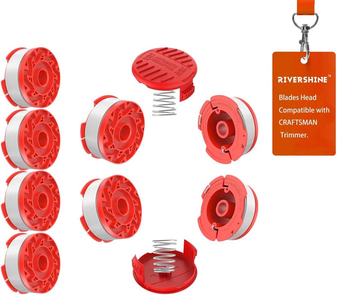 Rivershine Craftsman Weed Eater String Replacement Spool Kit, 8-Pack 0.065" 30ft Auto-Feed Trimmer Line Spools + 2 Caps + 2 Springs, Compatible with CMCST900 CMCST915 Weed Wacker String