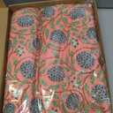 Newtay 60'' x 90'' Hand Block Print Mahjong Table Cloth Square Cotton Floral Tablecloth Washable Print Rectangle Table Cover with Dust Proof for Kitchen Dining Party(60'' X 90'',Dark Salmon,Pink)