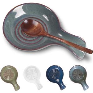 JINIHFW Spoon Rest for Kitchen, Ceramic Spoon Holder for Stove Top, Cooking Spoon Holder,Kitchen Spoon Rest,Heat Resistant Utensil Rest for Countertop, Dishwasher Safe, Blue-Green,1 PCS