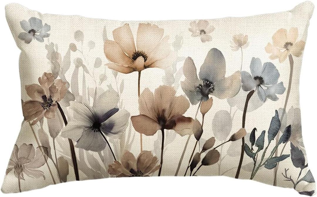 AVOIN colorlife Poppy Flowers Chinoiserie Spring Fall Throw Pillow Cover, 12 x 20 Inch Seasonal Leaves Cushion Case Decoration for Sofa Couch Farmhouse