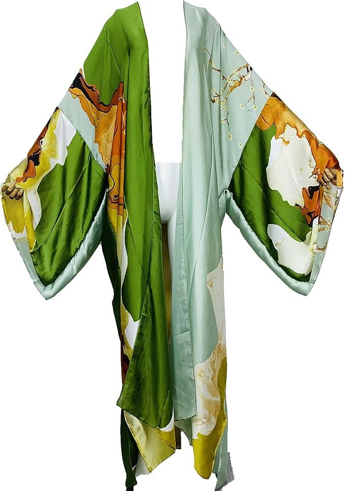 Summer Silk feeling Women bikini Sweet Cardigan stitch Cocktail sexcy Boho African Holiday Maxi Batwing SleeveRobe kaftan 