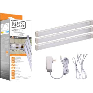 BLACK+DECKER LED Under Cabinet Lighting Kit, 3-Bars, 9 Inches Each, DIY Tool-Free Installation, Warm White, 2700K, 1080 Lumens, 15 Watts, Home Accent (LEDUC9-3WK)