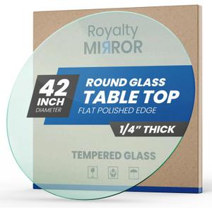 Royalty 42" Inch Round Tempered Glass Table Top Clear Table Top Glass Useful for Replacement, Tabletop Protector, Patio, Dining, Coffee, Desks - 1/4" Thick Flat Polished Edge