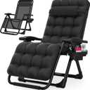 Suteck Zero Gravity Chair, Reclining Camping Lounge Chair w/Removable Cushion, Upgraded Lock and Cup Holder, Reclining Patio Chairs Folding Recliner for Indoor and Outdoor (Black)