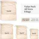 LEAFICO Reusable Produce Bags 100% Cotton Mesh & Solid Hybrid (Mixed Sizes 8 Pcs S/M/L/XL) Multi-Use Grocery & Storage Bags for Fruit, Vegetables, Toys, Clothes, Travel Washable, Zero Waste