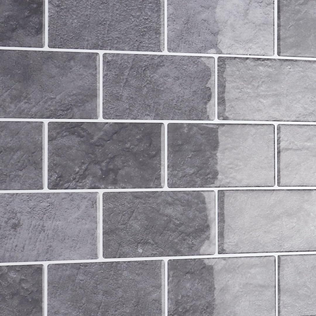 CRE8TIVE 4 Sheets Grey Slate Subway Peel and Stick Backsplash - 12"x12" 3D Stone Wall Tile Adhesive for Kitchen, Bathroom, Laundry Room, Shower