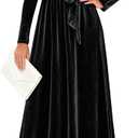 ZESICA Women's Velvet Maxi Dress Fall 2026 Long Puff Sleeve Crew Neck Elastic High Waist Cocktail Party Bridesmaid Dresses (Black)