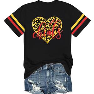 Game Day Shirt Women: Team Fan T-Shirt Cute Football Heart Graphic Tees Casual Season Short Sleeve Tops (Black, XXL)