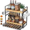 LEMIKKLE Coffee Station Organizer with Pod Holder and Drawer, Kitchen Countertop Organizer, Coffee Bar Accessories Station with Coffee Pod Storage, 2-Tier Wood Coffee Organizer With 6 Hooks (Light Brown)