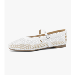 Rihero Mesh Ballet Flats for Women Comfortable Square Toe Ballerina Flats Buckle Strap Casual Fishnet Flat Shoes Size 6