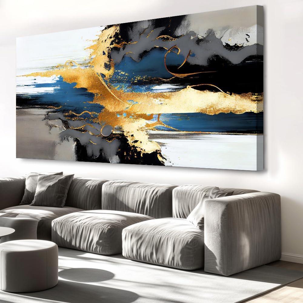liysawg Wall Art Abstract Wall Art Prints Canvas Painting Black Yellow Blue Modern Large Artwork for Living Room Bedroom Office Home Decor 71"x36", 71L" x 36W"