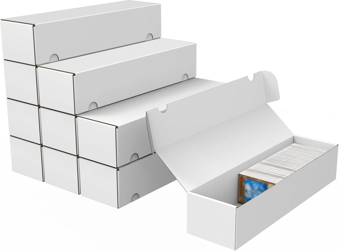 Trading Card Storage Box, 10-Pack 1100 Count White Corrugated Cardboard Bulk Sports Storage Box for TCG/Magic/Mtg Basketball Cards, Collectible Trading Cards