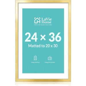 24x36 Picture Frame Gold Poster Frame,Display Pictures 20x30 with Mat or 24x36 Without Mat, Stable and Sturdy Frame and Polished Plexiglass, Horizontal and Vertical Format of The Walls