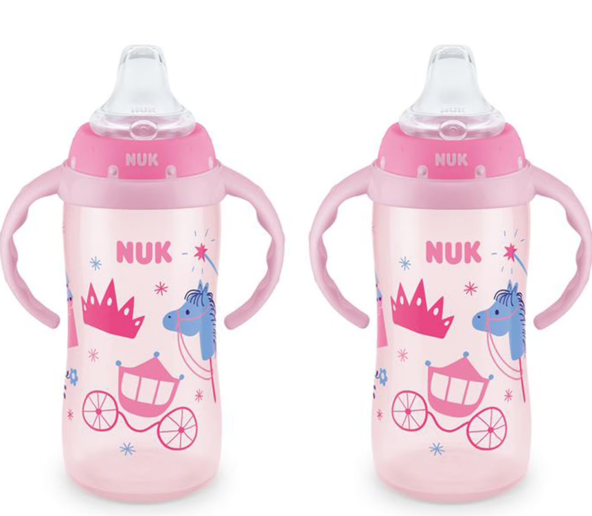 NUK Learner Cup, 8+ Months, Fun Fruits and Animals,  Exclusive Collection, 10 Oz, Pack of 2, BPAFree, Soft Spout, Spill Proof Sippy Cup