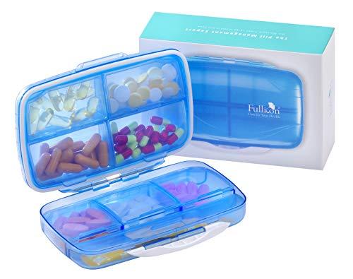 Travel Pill Organizer Large Portable Medication Organizer, Fullicon Oversize 8 Compartment Pill Box, Vitamin Travel Case Pill Holder - Airtight & Moistureproof (Blue)