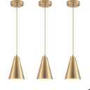 Gold Pendant Lights Kitchen Island,Dining Room Light Fixtures Over Table 3 Pack with Brushed Brass Cone Metal Shade, Modern Farmhouse Mini Chandeliers,Adjustable Cord Hanging Lighting for Bar,Sink