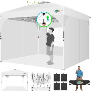COBIZI 10x10 Pop up Canopy, Canopy Tent for Party with One Push Central Button Air Vent, Event Shelter with Sidewalls and Reflective Strip (White)