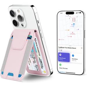 TopMade for Magsafe Wallet, Works with Apple Find My, Strongest Magnetic Wallet for iPhone 17/16/15/14/13/12 Series, Mganetic Card Holder with Adjustable Stand, RFID Blocking, 9 Cards Holder, Pink