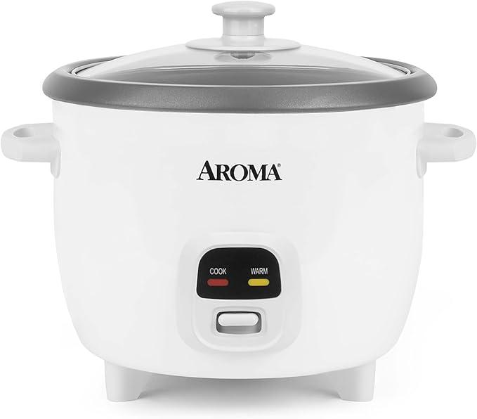 AROMA Rice Cooker, 3Cup (Uncooked) / 6Cup (Cooked), Small Rice Cooker, Oatmeal Cooker, Soup Maker, Auto Keep Warm, 1.5 Qt, White, ARC393NG