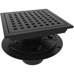 WEBANG 6 Inch Square Shower Floor Drain with Flange, Quadrato Pattern Grate Removable, Food-Grade SUS 304 Stainless Steel, Watermark & CUPC Certified, Brushed Nickel Black