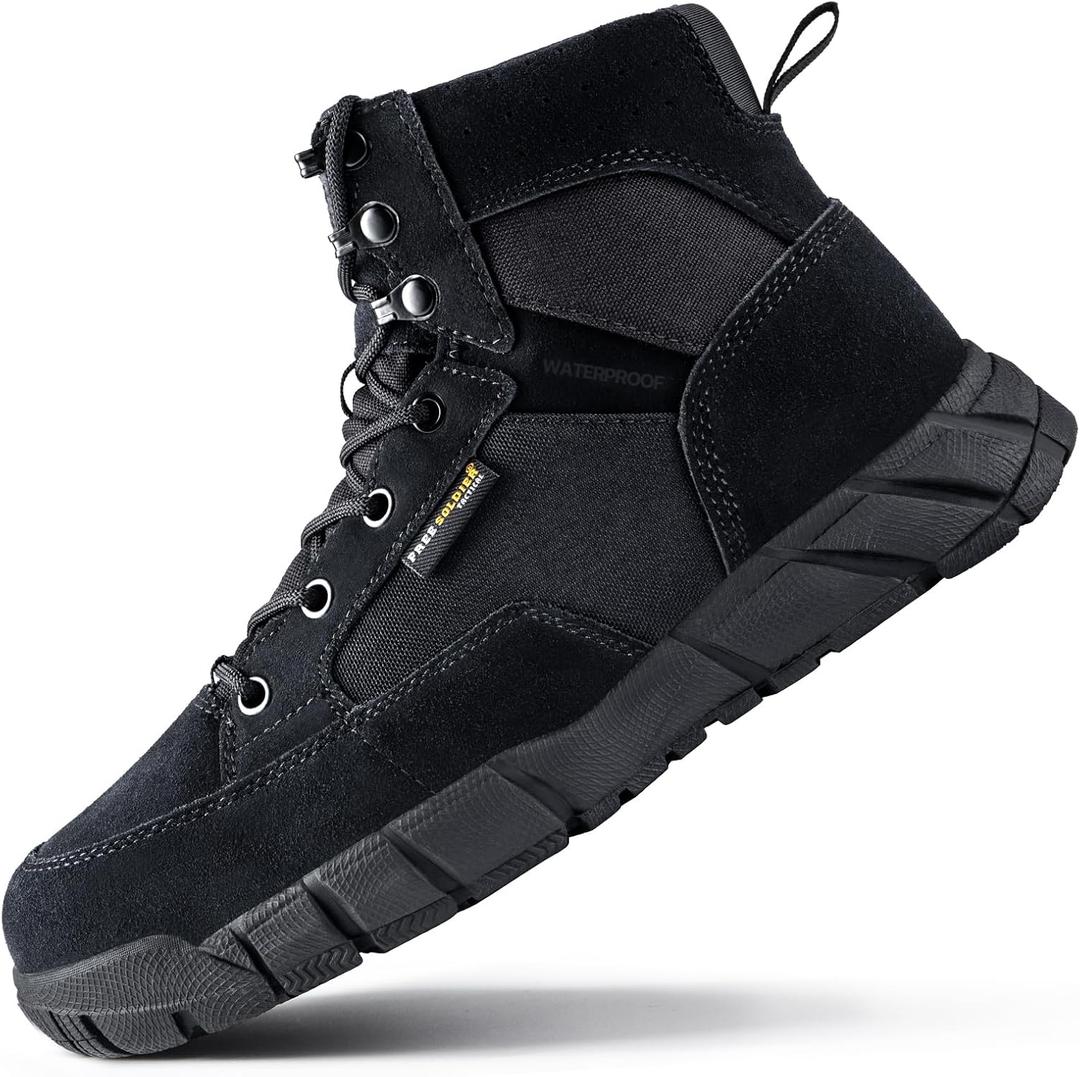 FREE SOLDIER Men's Waterproof Hiking Tactical Work Boots 6 Inches Lightweight Military Breathable Desert Boots(Black US 9W)