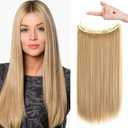 REECHO Invisible Wire Hair Extensions with Transparent Headband Adjustable Size Removable Secure Clips in Straight Secret Hairpiece for Women (20 Inch, Golden Blonde with Highlights)