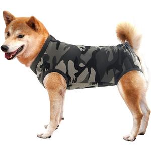 Dog Recovery Suit Abdominal Wound Puppy Surgical Clothes Post-Operative Vest Pet After Surgery Wear Substitute E-Collar & Cone(S, Camouflage)