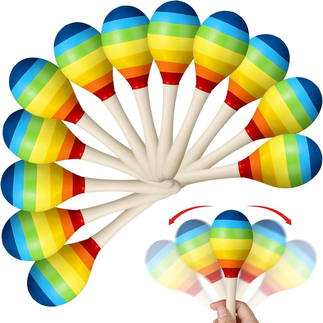 Boao 20 Pcs 7.87 Inch Maracas Wooden Maraca for Adults Fiesta Maracas Design Noisemaker Musical Party Favor for Party Prop Birthday Carnival(Rainbow)