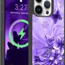 OOK Magnetic for iPhone 15 Pro Max Case Purple Butterfly with Flower Nebula Space Design [Compatible with MagSafe] Hard PC+Soft TPU Bumper Anti-Slip Ultra Thin Case, Light Purple