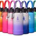 Farsea Insulated Water Bottle With Paracord Handle, Protective Silicone Boot and 2 Lids (Straw Lid & Spout Lid), Stainless Steel Water Bottle Wide Mouth, Double Wall Sweat-Proof BPA-Free, 32 oz (White/Purple)