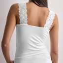 Women's V Neck Tank Top Sleeveless Lace Trim Slim Fit Basic Going Out Tops (White, L)