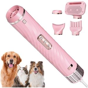 Discala Dog Dryer, Dog Grooming Blow Dryer Kit with Slicker Brush for Pet, High Velocity Blow Dryer for Dogs with Adjustable Speed and Temperature for Pet Grooming Supplies and Home Use, Pink