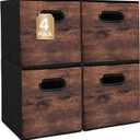Fabric Storage Cubes, Collapsible Imitation Wood Organizer bins with 2 Handles - Set of 4, Fit Cube Storage Unit, for Clothes, Bedroom, Brown and Black (Small-10.5in x 10.5in x 11in-4 Pack)