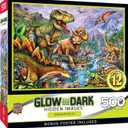MasterPieces - 500 Piece Jigsaw Puzzle, Glows in The Dark, Hidden Images, Dinosaur Valley, Fun for Adults, Family, Kids, 15" x 21"