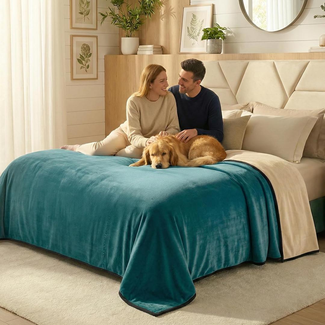 Paw Buddies Waterproof Blanket  80"x90" Washable Sofa Throw for Couch, Bed or Car  Soft Reversible Protector for Adults, Pets, and Dogs at Home or on The Go (Teal)