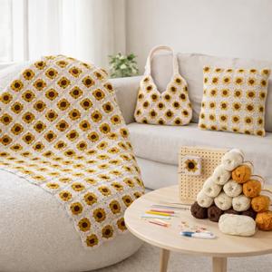 Haorino Crochet Blanket Kit for Beginners  Granny Square Crochet Starter Kit with Yarn, Hooks & Step-by-Step Instructions, Easy DIY Crochet Set Gift for Adults, Valentines Day, Mothers Day