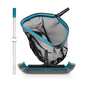 POOLWHALE Swimming Pool Cleaning Kit - Aluminum Frame Skimmer Net with 10Ft Adjustable Pole & 17.5” Pool Brush Head, Pools Maintenance Kits for Inground & Above Ground Swimming Pools, Removes Debris