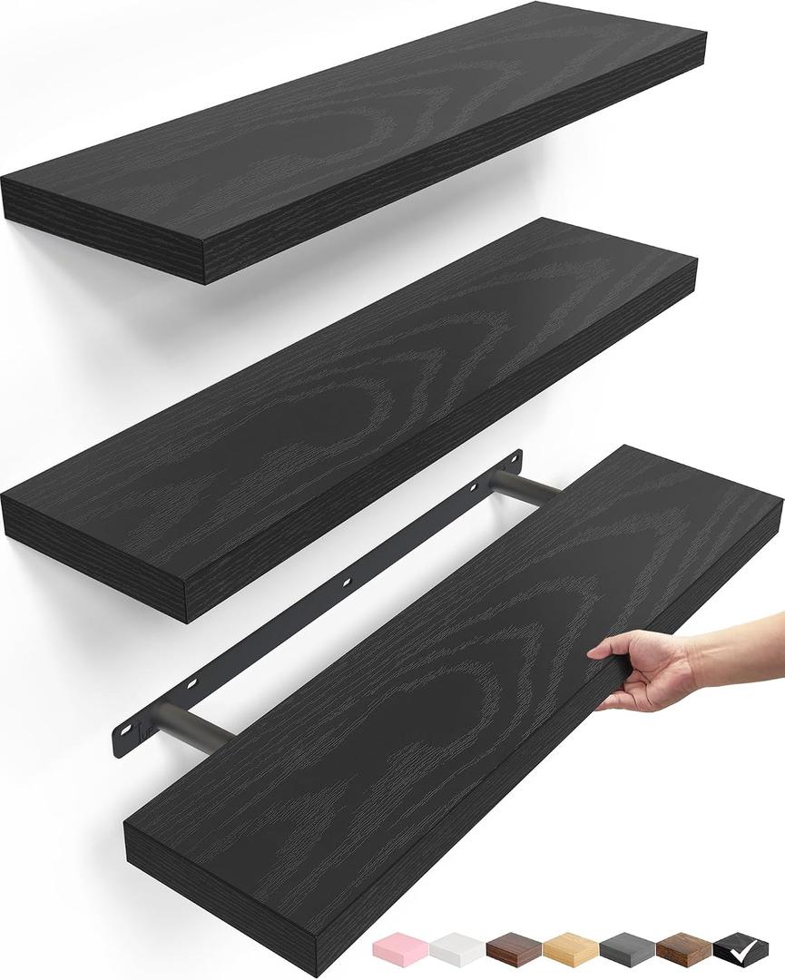 BAYKA Black Floating Shelves 22.5in, Set of 3, Wall Mounted for Wall Decor