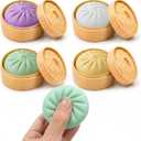 4Pcs Mini Dumpling Squishy, Glitter Dumpling Squishy Mystery Box, Dumpling Stress Ball Fidget Sensory Toy with Mini Food Steamer, Easter Basket Stuffers for Adults