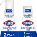 Clorox Disinfecting Mist, Eucalyptus Peppermint, Household Essentials, 1 Spray and 1 Refill, 16 oz Each (16 Fl Oz (Pack of 2))