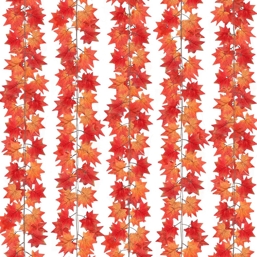 CQURE 24 Pack Fall Leaf Garland, Hanging Vines Artificial Fall Maple Leaves Garland Thanksgiving Decor for Home Fireplace Party(Mixed Color)