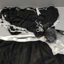 Sexy Stockings Mini Skirt Mesh Sheer Lace Halloween Costume Maid Outfit Lingerie with Thong Set 4 Piece (Large, Black)