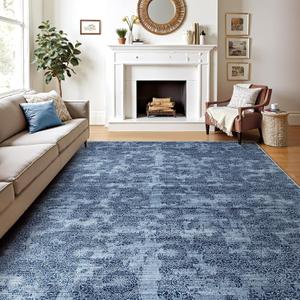 WITSHOCK 8x10 Area Rugs for Living Room: Machine Washable Non Slip Modern Abstract Carpet - Low Pile Print Rug for Bedroom Dining Room - Stain Resistant for Household - Pet Owners (Blue White)